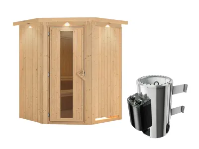 Sauna Systemsauna Nanja mit Dachkranz, Energiespartür + Plug & Play Saunaofen mit Steuerung Produktbild #7
