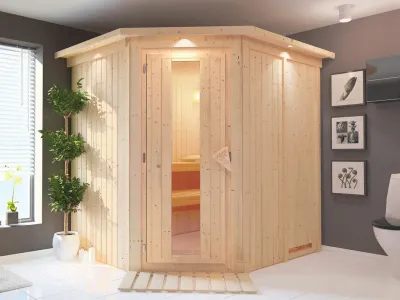 Systemsauna Siirin mit Dachkranz, Holztür mit Isolierglas Produktbild #1
