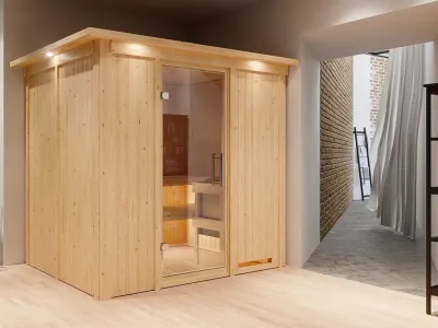 Sauna Systemsauna Sodin mit Dachkranz, inkl. 9 kW Ofen mit externer Steuerung Produktbild #7