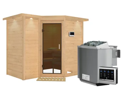 Massivholzsauna Sahib 2 mit Dachkranz, graphit Ganzglastür, inkl. 9 kW Bio-Ofen ext. Steuerung Produktbild #8