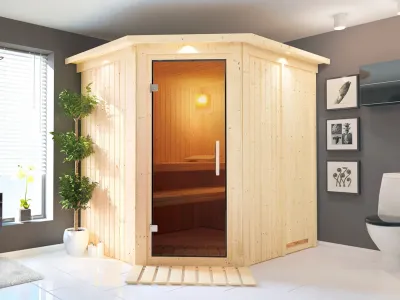 Sauna Systemsauna Lilja mit Dachkranz, graphit Ganzglastür Produktbild #1