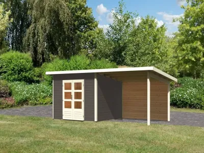 Gartenhaus SET Northeim 3 - Terragrau, inkl. 3,3 m Anbaudach + Rückwand Produktbild #1