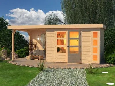 Gartenhaus SET Kerko 5 19 mm naturbelassen, inkl. 2,4 m Anbaudach + Rückwand Produktbild #1