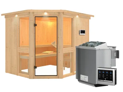 Sauna Systemsauna Amelia 3 mit Dachkranz, inkl. 9 kW Bio-Kombiofen ext. Steuerung Produktbild #2