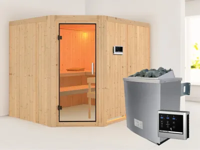 Sauna Systemsauna Malin Klarglas Ganzglastür + 9 kW Saunaofen mit externe Steuerung Produktbild #1