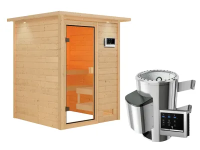Sauna Sandra mit bronzierter Glastür und Dachkranz + 3,6 kW Plug & Play Saunaofen ext. Strg. Produktbild #7