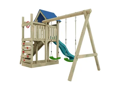 Spielturm Hefty KDI inkl. Doppelschaukel inkl. Rutsche türkis + Sitze grün Produktbild #6