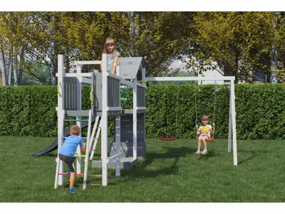 Spielturm Smart 4 Bridge grau/weiß inkl. Rutsche grau Produktbild #3