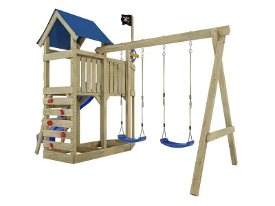Spielturm Pirat Captain Snappy KDI mit Doppelschaukel inkl. Rutsche blau + Sitze blau Produktbild #5