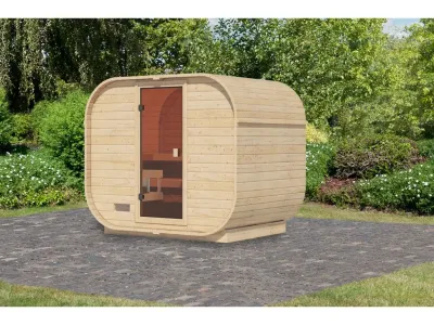 Fasssauna Quadro 1 Plus 38 mm naturbelassen mit bronzierter Ganzglastür Produktbild #3