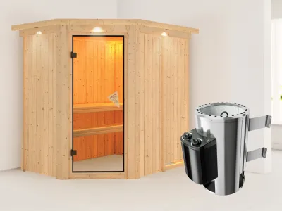 Sauna Systemsauna Saja mit Dachkranz, inkl. Saunaofen Plug & Play mit Steuerung Produktbild #1