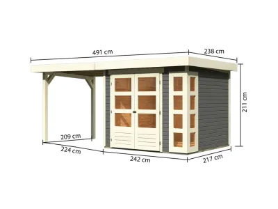Gartenhaus Kerko 3 19 mm terragrau inkl. 2,4 m Anbaudach Produktbild #3