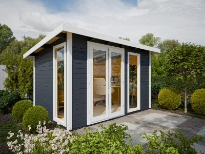 Gartenhaus Homeoffice Karvo 2 28 mm Anthrazit/Weiß Produktbild #1