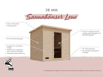 Saunahaus Lene 3, 38 mm, Naturbelassen mit Glastür Produktbild #10