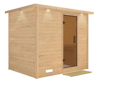Massivholzsauna Sonara mit Dachkranz, graphit Ganzglastür Produktbild #6