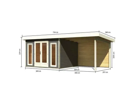 Gartenhaus SET Radeburg 2 40 mm terragrau inkl. 3,3 m Anbaudach + Rückwand Produktbild #5
