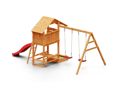 Spielturm Smart 1 teakfarben inkl. Rutsche rot Produktbild #3
