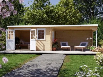 Gartenhaus Blockbohlenhaus CA2988 28 mm naturbelassen mit 4 m Anbau Produktbild #13