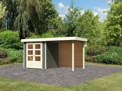 Gartenhaus Askola 2 19 mm terragrau inkl. 2,4 m Anbaudach + Rückwand Produktbild #1