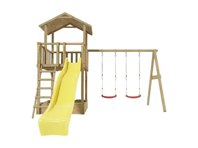 Spielturm Tilly Classic mit Doppelschaukel KDI inkl. Rutsche gelb + Sitze rot Produktbild #4
