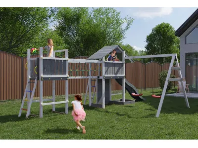 Spielturm Smart 2 Bridge grau-weiß inkl. Rutsche grau Produktbild #1