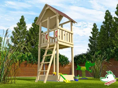 Abb. zeigt Spielturm inkl. Dacheindeckung (nicht im Lieferumfang enthalten)