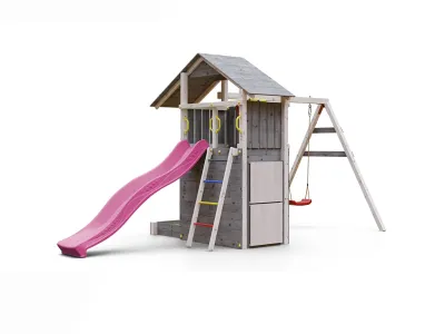 Spielturm Smart 7 grau-weiß inkl. Rutsche pink Produktbild #5