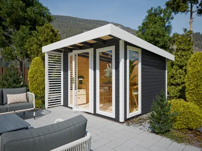 Gartenhaus Homeoffice Arvo 28 mm Anthrazit/Weiß Produktbild #1