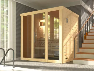 Sauna Massivholz-Elementsauna Kemi Panorama 2 inkl. Saunaofen BioS 7,5 kW + externer Steuerung Produktbild #1