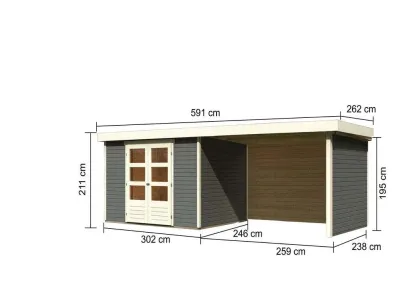 Gartenhaus SET Askola 5 19 mm terragrau, inkl. 2,8 m Anbaudach + Seiten- und Rückwand Produktbild #5