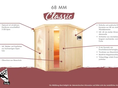 Sauna Systemsauna Amelia 3 mit Dachkranz, inkl. 9 kW Bio-Kombiofen ext. Steuerung Produktbild #4