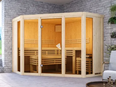 Sauna Alcinda mit bronzierter Glastür + 9 kW Saunaofen integr. Strg. Produktbild #1