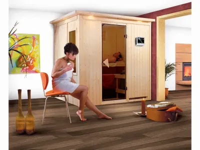 Sauna Systemsauna Bodin mit Dachkranz, inkl. 9 kW Bio-Ofen mit externer Steuerung Produktbild #1
