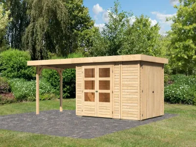 Gartenhaus SET Retola 2 19 mm naturbelassen, inkl. 2,8 m Anbaudach + Anbauschrank Produktbild #1