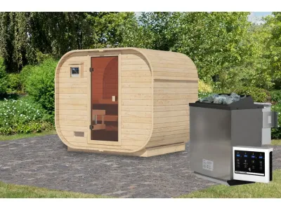 Fasssauna Quadro 1 Plus 38 mm naturbelassen mit bronzierter Ganzglastür Produktbild #3