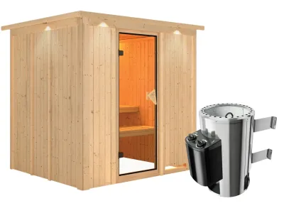 Sauna Systemsauna Daria mit Dachkranz, inkl. Plug & Play Saunaofen Steuerung Produktbild #3
