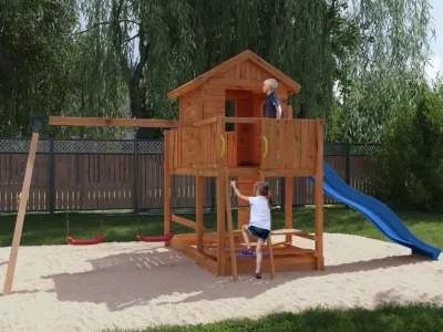 Stelzenhaus Mars teakfarben inkl. Rutsche blau Produktbild #3