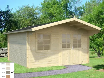 Gartenhaus Blockbohlenhaus Britta 14,6 m² 40 mm grau tauchimprägniert Produktbild #1
