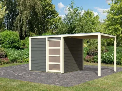 Gartenhaus SET Qubic 2 CLASSIC 19 mm terragrau inkl. Anbaudach Produktbild #7