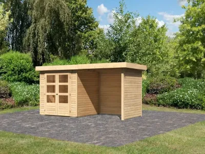 Gartenhaus SET Askola 2 19 mm naturbelassen, inkl. 2,4 m Anbaudach + Seiten- und Rückwand Produktbild #1