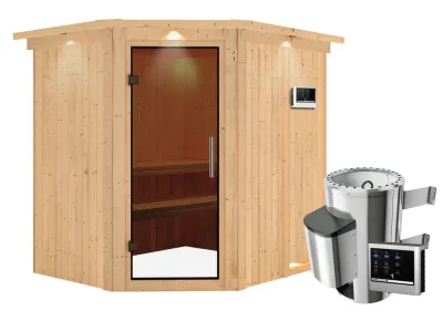 Sauna Systemsauna Lilja mit Dachkranz, graphit Ganzglastür + Plug & Play Saunaofen mit ext. Strg Produktbild #6