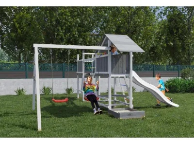 Spielturm Smart 1 Bridge grau-weiß inkl. Rutsche weiß Produktbild #3