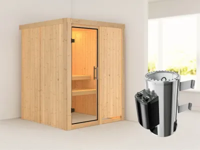 Sauna Systemsauna Minja Klarglas Ganzglastür + Plug & Play Saunaofen mit Steuerung Produktbild #1