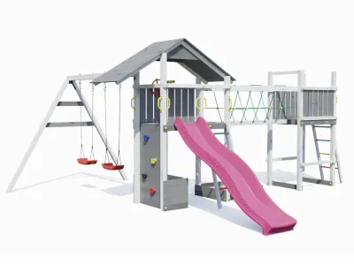 Spielturm Smart 4 Bridge grau/weiß inkl. Rutsche pink Produktbild #5