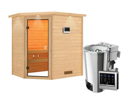 Sauna Jella mit bronzierter Glastür und Dachkranz + 3,6 kW Plug & Play Bio-Ofen ext. Strg. Produktbild #6