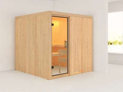 Sauna Systemsauna Rodin Klarglas Ganzglastür