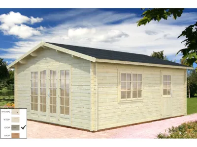 Gartenhaus Blockbohlenhaus Irene 23,9 m² 44 mm grau tauchimprägniert Produktbild #1