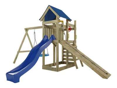 Spielturm Hefty KDI inkl. Doppelschaukel inkl. Rutsche blau + Nestschaukel Produktbild #5