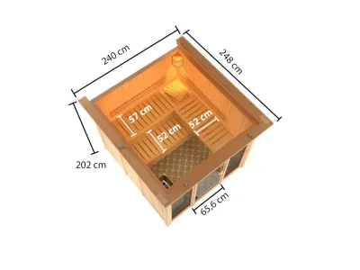 Sauna Systemsauna Sari mit Dachkranz Komplettset mit 9 kW Ofen mit externer Steuerung Produktbild #20