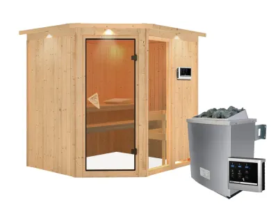 Sauna Systemsauna Fiona 2 mit Dachkranz, inkl. 9 kW Saunaofen ext. Steuerung Produktbild #7